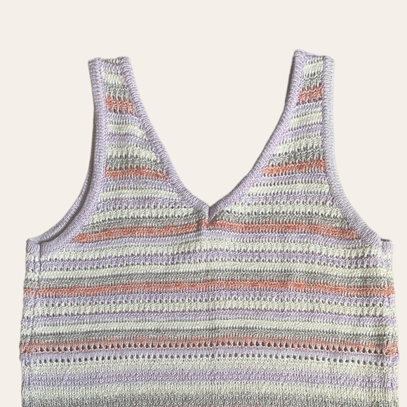 ๐บ Cloud Chaser Pastel Semi Cropped Boho Stripe Loose Knit Tank Top Size S - Picture 4 of 9